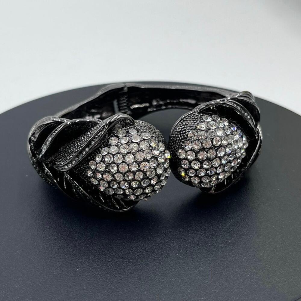 Princess Amanda Borghese Clear Rhinestone Black Clamper Bracelet Bangle